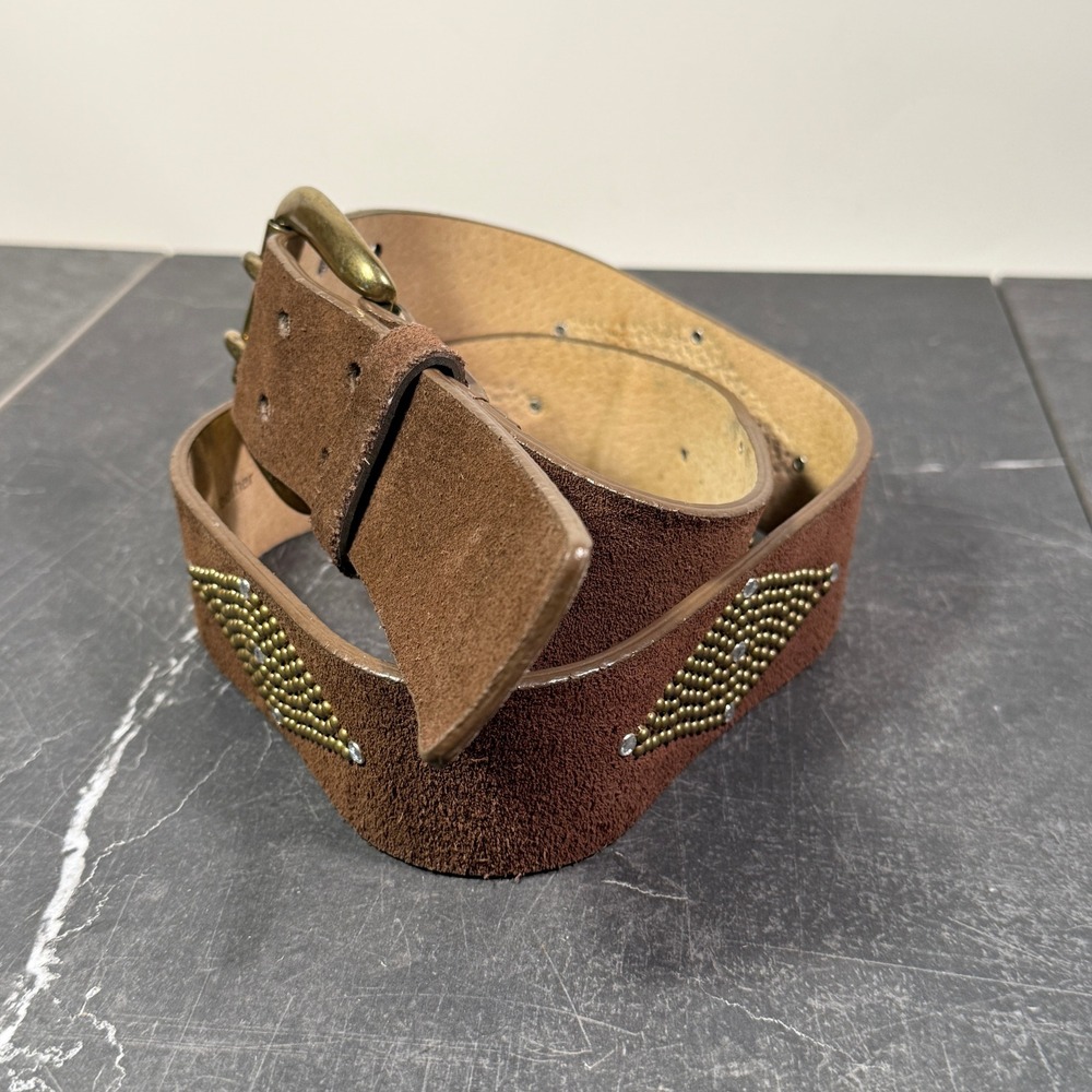Vintage‎ Calvin Klein Jeans Suede Belt | Medium 32W Size 14 | Brown Rhinestone - Picture 10 of 11